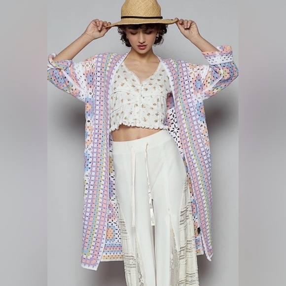 Sweaters - #882 POL Beautiful Colorful Crochet Cardigan